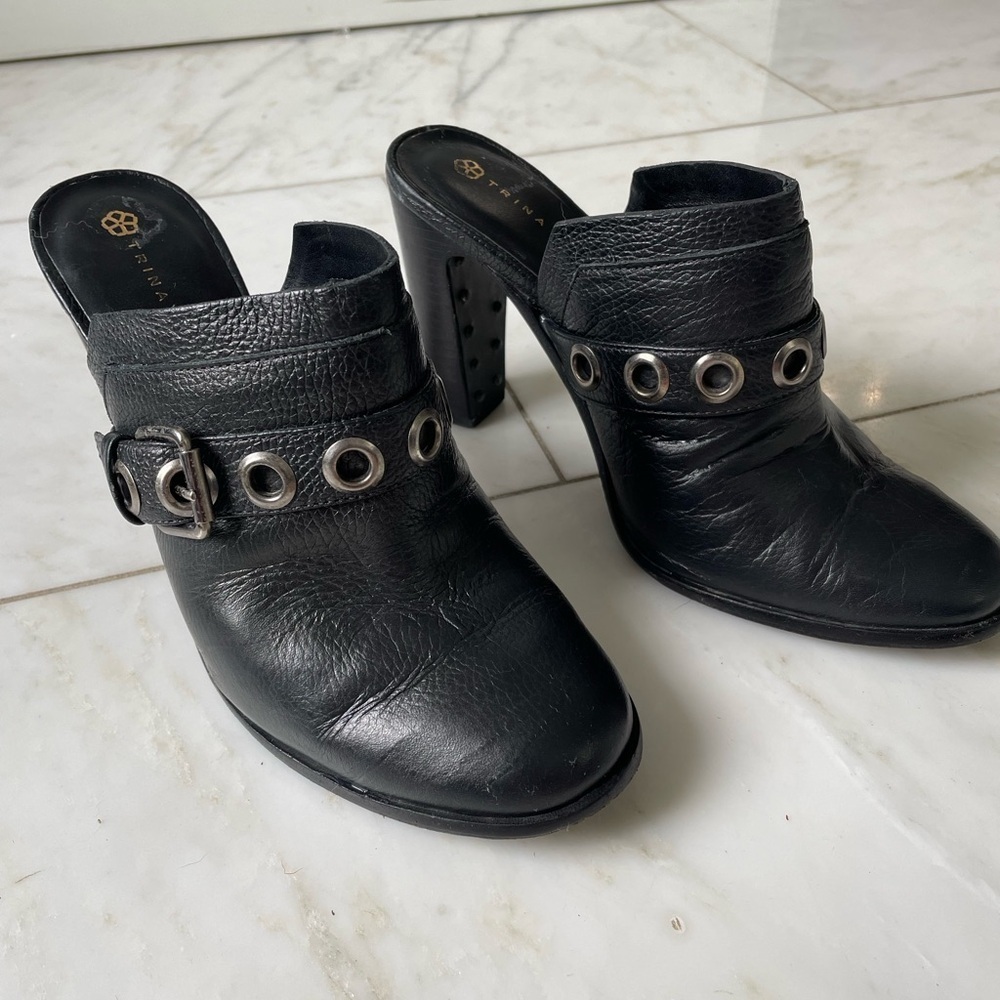 Trina Turk, women’s 8, Willoughby black leather and silver studded heeled mules - Picture 3 of 13